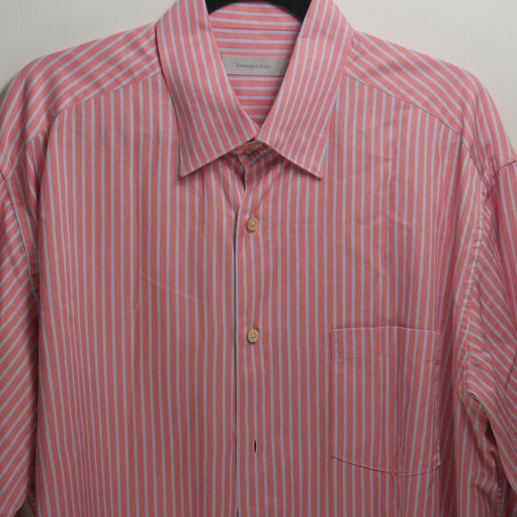Ermenegildo Zegna Men's XXL Salmon Lt Gry Striped Button Down Shirt 100% Cotton - Picture 7 of 9